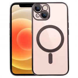 Husa magsafe pentru apple iphone 12, full cover, protectie camera, margini colorate electroplating, magnetica, incarcare wireless, flippy, negru