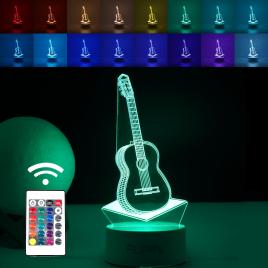 Lampa led decorativa, flippy, 3d, chitara, din material acril si lumina multicolora, alb