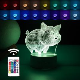 Lampa led decorativa, flippy, 3d, porcusor gras, din material acril si lumina multicolora, alb