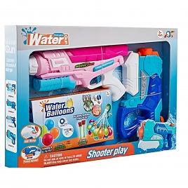 Set 2x pistol cu apa pentru copii, flippy, 6ani+, cu baloane de apa, albastru + roz, 1x 600 ml +  1x 550 ml