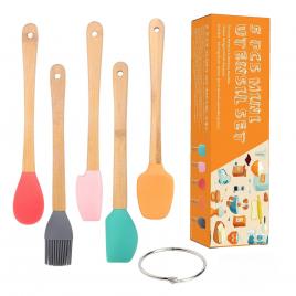 Set 5 mini spatule de silicon flippy, pensula, stejar, multicolor