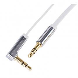 Cablu audio auxiliar 1m jack 3.5 mm tata-tata la 90 grade alb emos