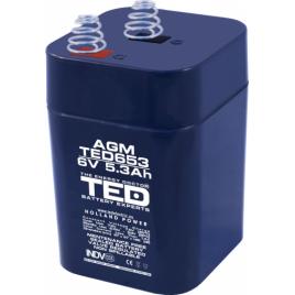 Acumulator agm vrla 6v 5.3a 67mm x 67mm x h 97mm cu arcuri tip 4r25 ted battery expert holland