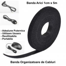 Velcro banda textila cu arici 1cm x 5m negru