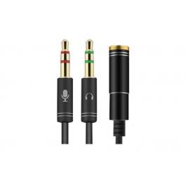 Adaptor cablu casca microfon 4 pini mama la 2x jack 3.5 mm 0.3m slim negru