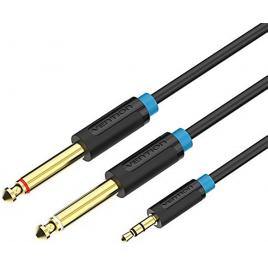 Cablu audio 3m 4mm jack 3.5 mm 3pin mufa tata - 2x jack 6.3 mm mufa tata cupru aurit negru pvc vention bacbi