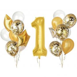 Set 16 baloane aniversare 1 an - auriu