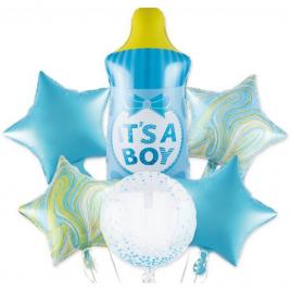 Set 6 baloane biberon albastru it's a boy