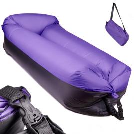 Saltea autogonflabila lazy bag tip sezlong, 185 x 70cm, culoare negru-violet, pentru camping, plaja sau piscina