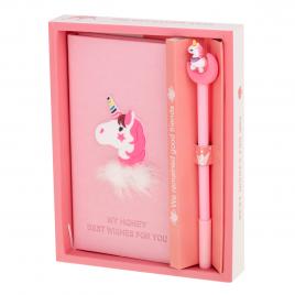 Set cadou pentru copii, caiet cu unicorn finisat cu piele ecologica + pix cu unicorn