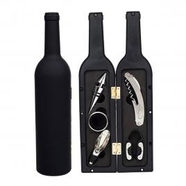 Set cadou accesorii vin in forma de sticla, 6in1 culoare neagra