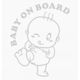 Sticker autocolant autoturism - Baby on board kick - 11.6 x 15.2 cm Alb