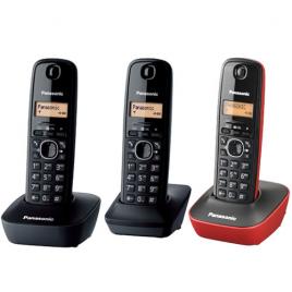 Telefon fara fir DECT Panasonic KX-TG1612FXH + KX-TG1611FXR, Caller ID, 3 receptoare, Negru/Rosu.