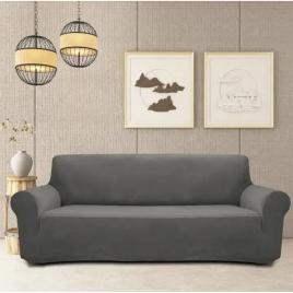 Husa universala pentru canapea standard cu 3 locuri, imitatie catifea, culoare gri