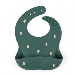 Petite&mars - baveta moale take&match, reglabil, cu buzunar colector, silicon, fara bpa, 6 luni+, model dinozauri, verde
