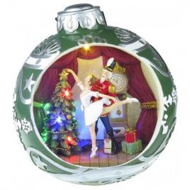 Decoratiune craciun muzicala, glob de brad cu balerina, led multicolor, 3xaa, 30.5x26.5 cm