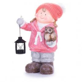 Decoratiune iarna, ceramica, fata cu felinar si bufnita, 28x18.5x39.5 cm