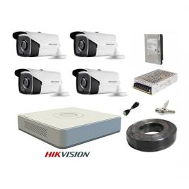 Kit sistem profesional 4 camere supraveghere full hd 40 m ir hikvision complet, lentila 2.8mm+ accesorii +hard 1tb+cadou ups well