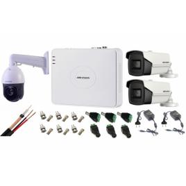 Kit supraveghere hikvision 3 camere 1 speed dome turbohd 2mp ir 100m zoom 25x 2 camere 5mp ir 40m dvr 4 canale full accesorii