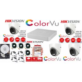 Sistem supraveghere profesional  hikvision color vu 4 camere 5mp ir20m, dvr 4 canale, full accesorii si hdd