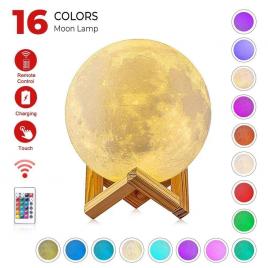 Lampa de veghe in forma de luna cu stele 3d moon light, acumulator integrat, alimentare usb, stand din plastic inclus, 13 cm, 16 culori, telecomanda inclusa, flippy