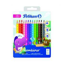 Creioane color combino, set 12 culori + 1 creion grafit invata sa scrii, cutie