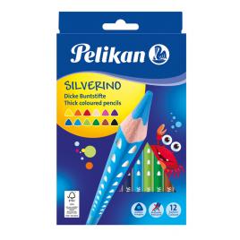 Creioane color silverino lacuite, set 12 culori, sectiune triunghiulara, groase