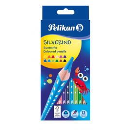 Creioane color silverino lacuite, set 12 culori, sectiune triunghiulara