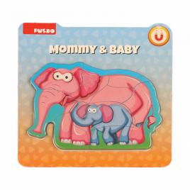 Puzzle mama si copilul, elefant,8 piese