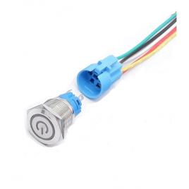 Intrerupator buton sw 1 cu retinere metal 12mm 12-24v led albastru