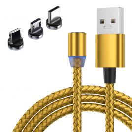 Cablu incarcare magnetic led, android, ios, tip c, auriu