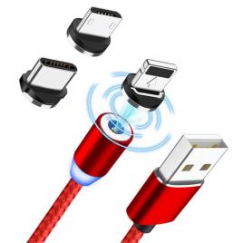 Cablu incarcare magnetic led, android, ios, tip c, rosu