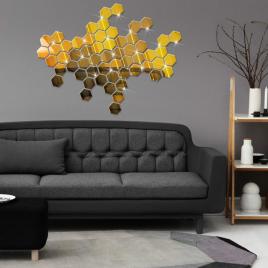 Set Oglinzi Design Hexagon - Oglinzi Decorative Acrilice Gold -Luxury Home 10 bucati/set