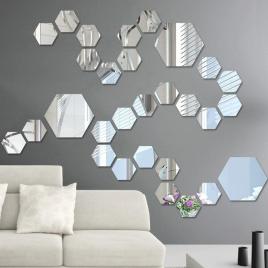 Set Oglinzi Design Hexagon - Oglinzi Decorative Acrilice Silver 29 bucati