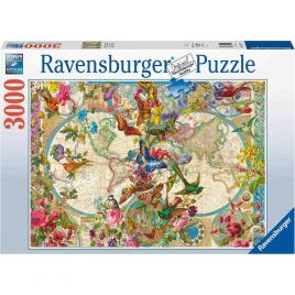 Puzzle 3000 piese ravensburger - harta lumii cu fauna si flora