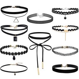 Set 10 coliere pentru gat tip ChokerFashion Black