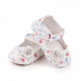 Pantofiori albi pentru fetite - frunzulite colorate (marime disponibila: 3-6