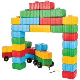 Jucarie pilsan cuburi de construit brick blocks and car set 43 piese