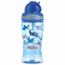 Nuby - cana cu pai anti-alunecare, cu pai moale din silicon, din materialul ecologic tritan, 360 ml, 4+ ani, albastru