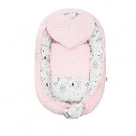 Set 3 piese luxury, baby nest cu doua fete, cu paturica si pernuta in forma de inima, new baby, minky bears pink