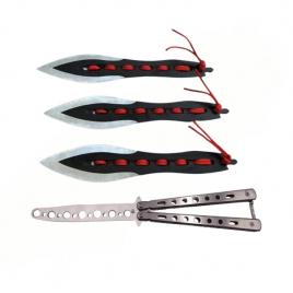 Set briceag fluture de antrenament si trei cutite de aruncat, anarchy blades, ideallstore®, otel inoxidabil