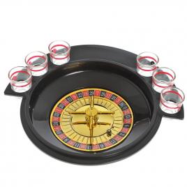Joc de baut ruleta flippy, cu 6 pahare de shot din sticla , 30 x 26.5 x 6.5 cm, rosu/negru