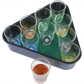 Set 10 pahare de shot flippy, cu suport de biliard, 30 ml, din sticla, 10 x 10 cm, multicolor