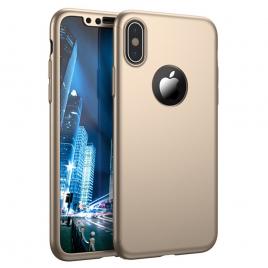 Husa Full Cover  360(fata + spate + folie sticla) pentru iPhone X Gold