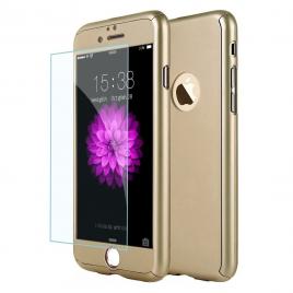 Husa Full Cover  360(fata + spate + geam sticla) pentru iPhone 8 Gold