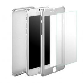 Husa protectie pentru Apple iPhone 6 / 6S Argintiu Fullbody fata-spate cu folie protectie de sticla gratis