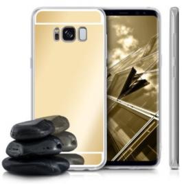 Pachet Husa Samsung Galaxy S6 Edgetip oglinda Gold cu folie de protectie gratis
