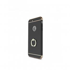 Pachet husa de protectie pentru iPhone 6+ Luxury Black Plated cu Inel de sustinere si folie gratis