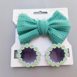 Set bentita si ochelari de soare - green daisy (marime disponibila: 12-18 luni
