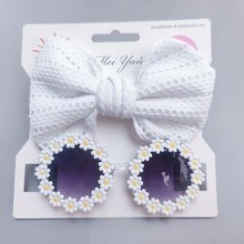 Set bentita si ochelari de soare - white daisy (marime disponibila: 12-18 luni